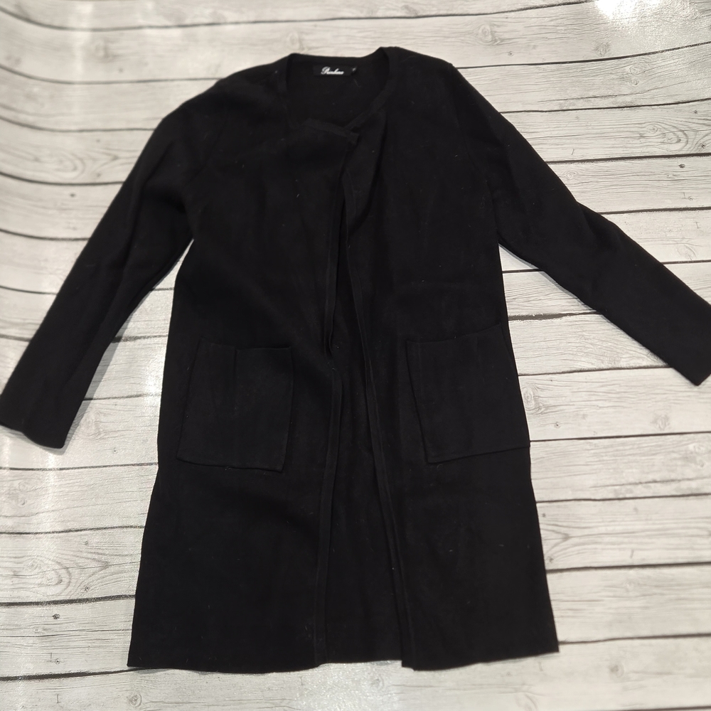 NWOT Black Open Front Long Coatigan Knit Sweater Womens M
